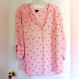 TORRID Sz.3 Pink &White Striped Top w Gray Polka‎ Dots.